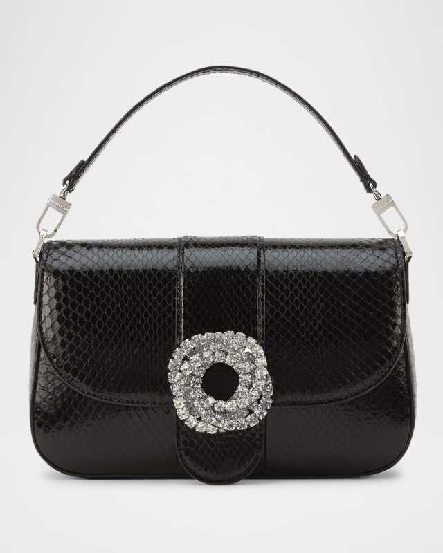 Galaxy Crystal Snakeskin Top-Handle Bag